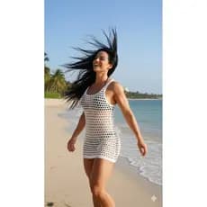 Vestido Curto Saida de Praia Tricot Moda Praia