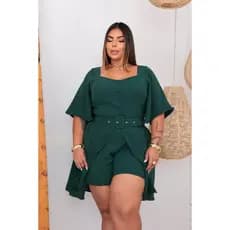 Macacao Plus Short Saia Festa Elegante Madrinha Evangelico Cristã Alfaiataria C/ Cinto Casamento Top