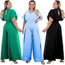Macacão Plus Evangélica Pantalona Moda Cristã Longo Madrinha Casamento Festa C/ Cinto Formatura Luxo