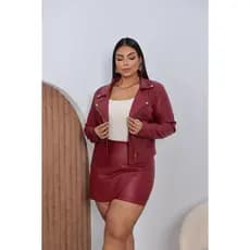 Jaqueta Couro Feminina Plus Size Jaquetinha Blusa Casaco Manga Comprida Casual Country Motoqueira Luxo