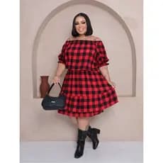 Vestido Xadrez Ciganinha Festa Junina Plus Size Arraia Manga Curta São Joao Casual Quadriculado Luxo