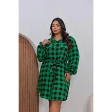 Chemise Plus Size Xadrez Vestido Camisa Chamisa Arraia Festa Junina Blusa São João Country Manga Longa