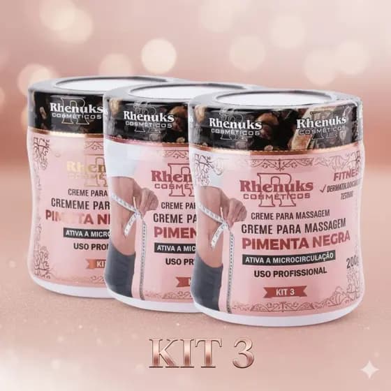 Kit 3 Gel Redutor de Medidas Pimenta Negra 200g – Seca Barriga, Queima Gordura, Anti Celulite