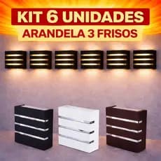 Kit 6 Luminária Arandela 3 Frisos Led Parede Muro Bivolt Externo Interno