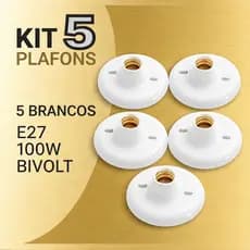 Kit 05 Plafon Soquete E27 Branco Bivolt Plafonier Redondo Luminaria Bocal de Teto