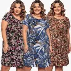 Kit 3 Vestido Soltinho Liganete Plus Size Malha fria veste até 50