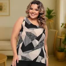 Blusa Regata Feminina Plus Size Veste 44 ao 50 Liganete Estampada Soltinha Moda Modesta Malha fria
