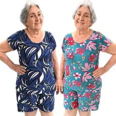 Kit 2 Conjunto Senhora Plus Size Com Manga Feminino Versátil Soltinho Veste do 42 ao 48