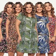 Kit 5 Vestido Plus Size Soltinho Babado Casual Básico