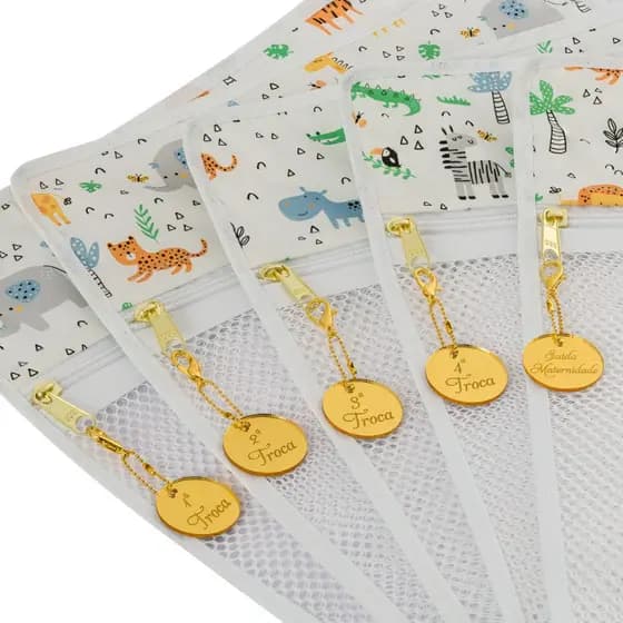 Saquinho Maternidade Organizador Para Bolsa Saída Maternidade Com Tag Kit Com 4 ou 5 Unidades