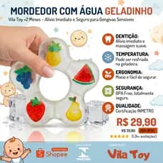 Mordedor com Água para Bebê Resfriável Macio BPA Free Alivia Dor da Gengiva e Dentição Seguro para Neném