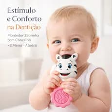 Mordedor Zebrinha com Chocalho para Bebê – Textura Massageadora | Alívio da Dentição | Atóxico e Seguro – Rosa ou Azul