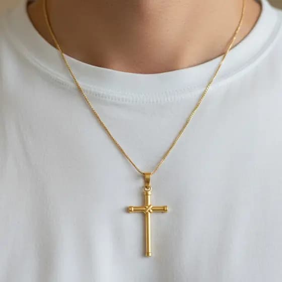Crucifixo Banhado a Ouro 5x3 cm Pingente Cruz Religiosa Joia Unissex Presente de Fé – Somente o Crucifixo