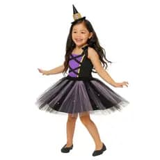 Vestido Infantil Fantasia Menina Halloween Bruxa Tiara