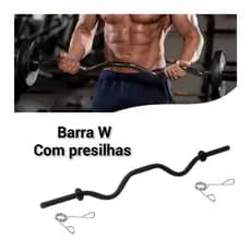Barra W musculação 1,16m com par de presilhas academia