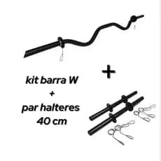 KIT BARRA W + PAR HALTERES 40 CM BARRA OCA ACADEMIA MUSCULAÇÃO