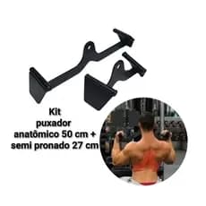 Kit puxador anatômico 50 cm + semi pronado 27 cm reforçado academia musculação