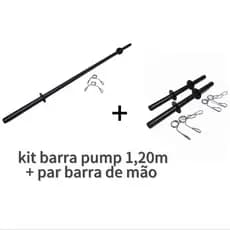 Kit barra reta body pump 1,20m + par halteres de mão 40 cm com presilhas academia musculação