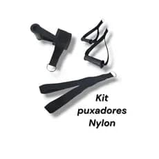 Kit 3 puxadores nylon reforçados par estribo + tríceps pegada dupla + unilateral punho musculação academia