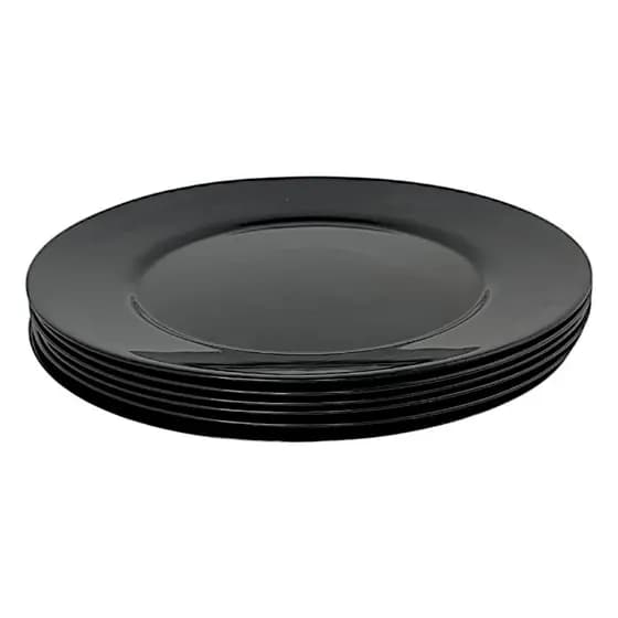 06 Pratos Redondo Jantar Vidro Opalino Preto Mesa Posta 26cm