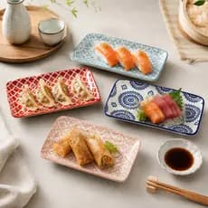 Kit 04 Mini Pratos Cerâmica Retangular para Sushi Petiscos e Doces