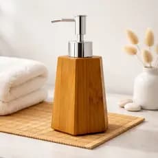 Dispenser Sabonete Líquido Bambu Octogonal Lavabo Luxo