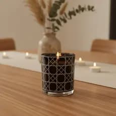 Castiçal de Vidro Preto Linhas Geométricas Decorativo Porta Velas