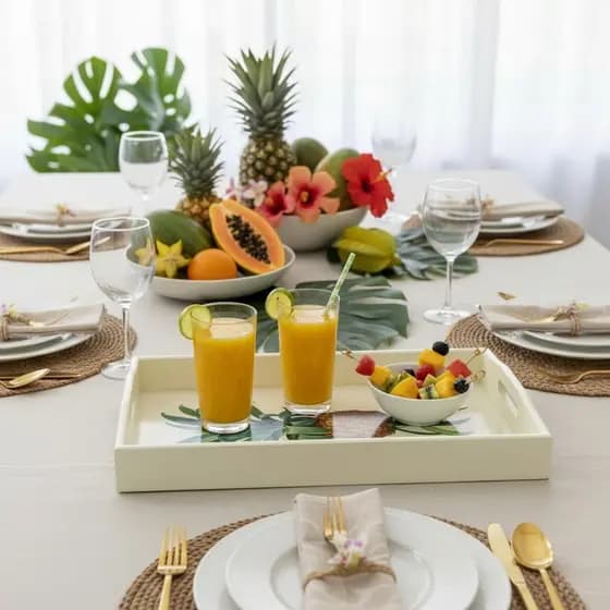 Bandeja de Servir Madeira Retangular Vintage Abacaxi Decorativa 40cm
