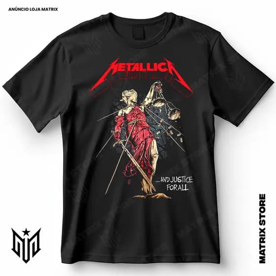 Camisa Banda Metallica And Justice For All Blusa Camiseta de Rock 100% Algodão