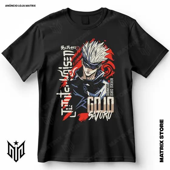 Camisa Gojo Satoru Jujutsu Kaisen Blusa Camiseta de Animes 100% Algodão