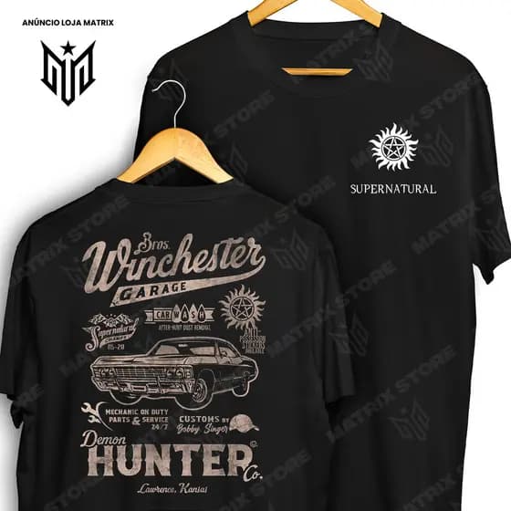 Camiseta Frente e Verso Supernatural Bros Winchester Camisa de Séries 100% Algodão