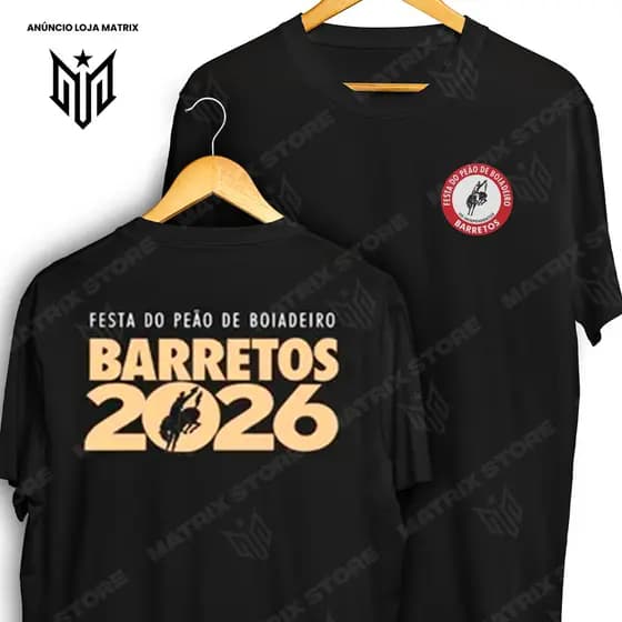 Camiseta Frente e Verso Festa do Peão de Barretos 2026 Rodeio Camisa de Sertanejo 100% Algodão