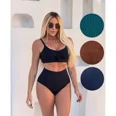 Conjunto Cancun Biquíni Top Reforçado Calcinha Cós Alto Retrô