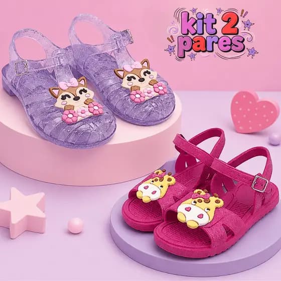 Kit 2 Pares Sandália Rasteirinha Feminina Infantil Confortável