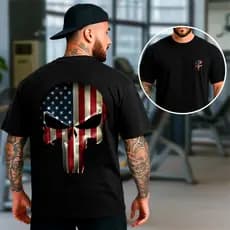Camiseta Oversized Masculina Skull America Camisa 100% Algodão Para Treino Envio Rápido Promoção