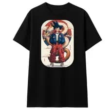 Camiseta Preta Dragon Ball Z Goku Shenlong, Moda Anime Masculina Barato Estampada
