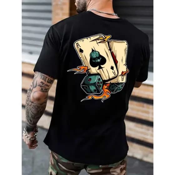 Camiseta Com Cartas de Baralho 100% Algodão 30.1 Envio Rapido