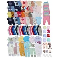 Super Kit 50 Peças de Bebê Body Macacão Calça Mijão Luvas Toucas e Meias Liso e Estampado Enxoval Maternidade
