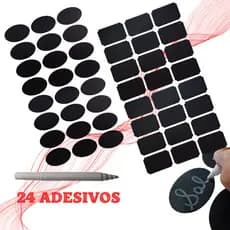 24 ADESIVOS ETIQUETAS ROTULO PARA POTES + CANETA GIZ
