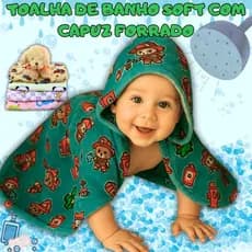 Toalha de Banho para Recém Nascido Tecido Soft Estampado Capuz com Forro Atoalhado Bebê