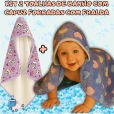 Kit 2 Toalhas de Banho Soft Fleece Dupla face Infantil para Bebê Capuz Forradas com Fralda 100% Algodão