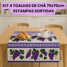 Kit 4 Toalha de Mesa Chá Café Lanche Estampada  para Micro-ondas Fogão Caminho de Mesa 70 cm x 70 cm Estampas Sortidas