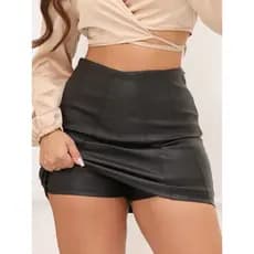 Short Saia de Couro Feminino Moda Country Balada Festa Sertanejo Com Ziper Confortavel