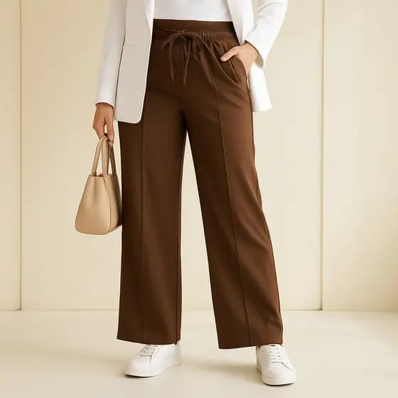 Calça Feminina Pantalona Moletinho Cintura Alta Elegante Tendência Blogueira
