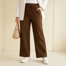 Calça Feminina Pantalona Moletinho Cintura Alta Elegante Tendência Blogueira