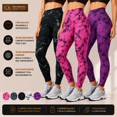 Super Kit  3 Calça Legging Feminin Marmorizada Esportiva Moda Fitness Academia Treino Corrida Caminhada Cos Alto Tie Dye