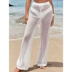 Saída De Praia Calça Furada Vazado Tricot Verão Piscina