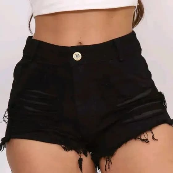 Short Jeans Feminino Destroyde preto rasgado jeans Premium