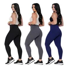Kit 3 Calças Legging Feminina Cintura Alta Elastano Treino Academia Yoga Ginástica Zero Transparência