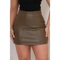 Saia Couro Fake Justa Cintura Alta Ziper Festa Junina Country